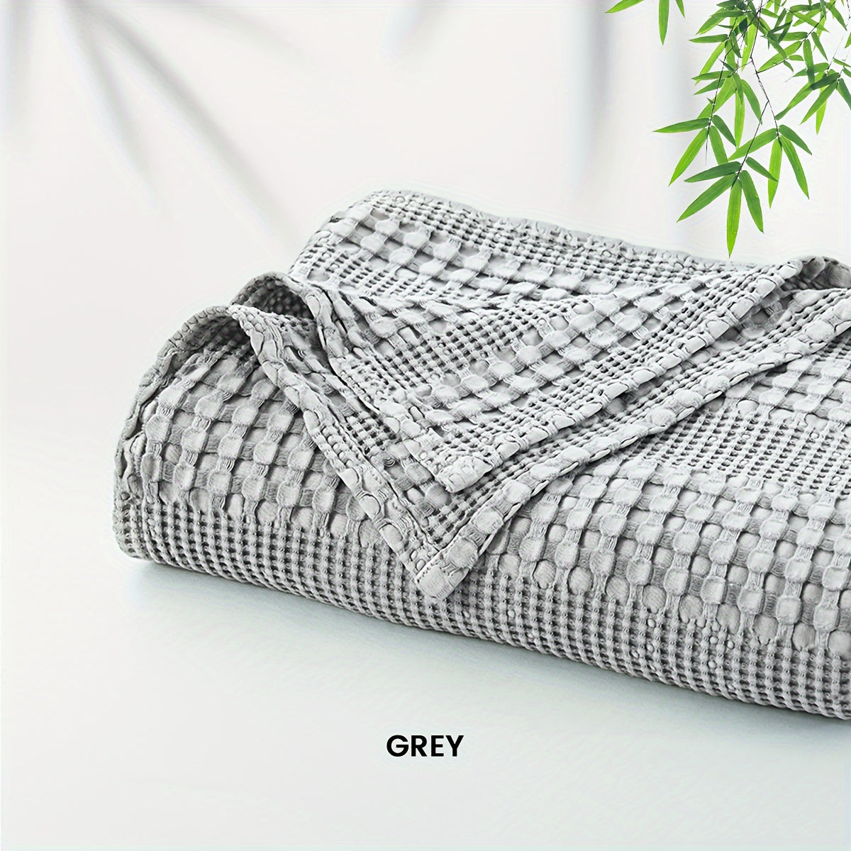 1 Pc Cooling Bamboo Fiber Cotton Blend Waffle Blanket - Lightweight Breathable Blanket For Hot Sleepers, Luxury Throws For Bed, Couch And Sofa