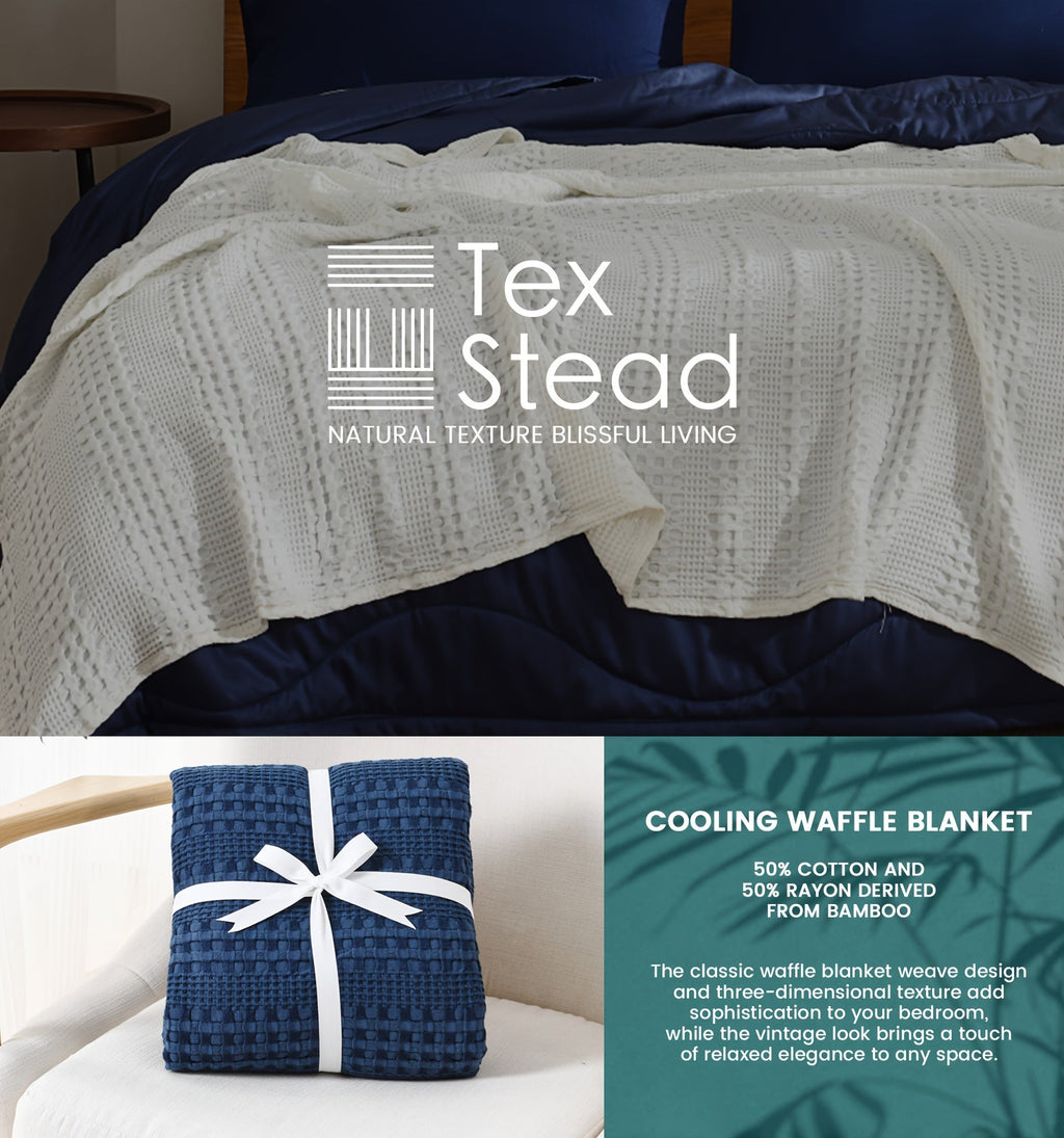 1 Pc Cooling Bamboo Fiber Cotton Blend Waffle Blanket - Lightweight Breathable Blanket For Hot Sleepers, Luxury Throws For Bed, Couch And Sofa