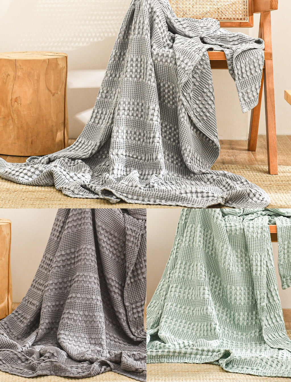 1 Pc Cooling Bamboo Fiber Cotton Blend Waffle Blanket - Lightweight Breathable Blanket For Hot Sleepers, Luxury Throws For Bed, Couch And Sofa