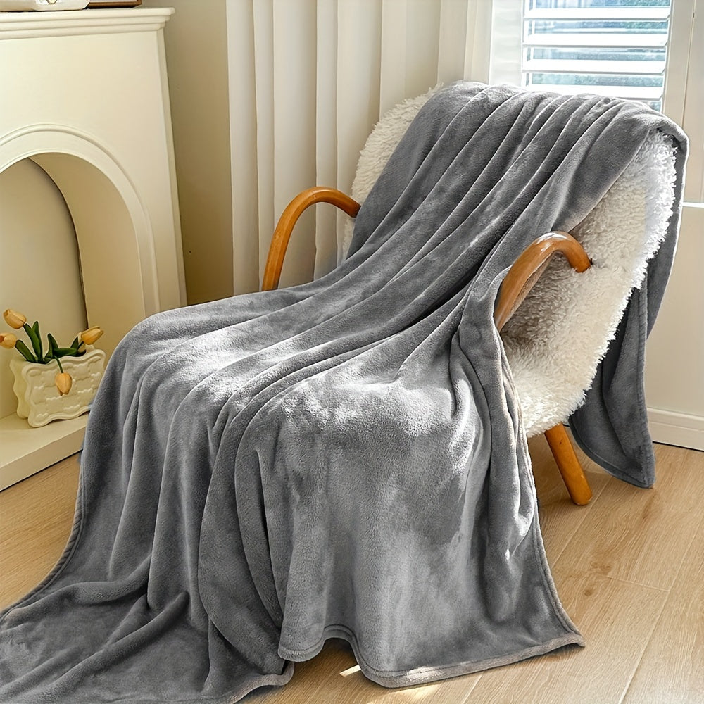 1pc Fleece Flannel Throw Blanket Super Soft Comfy And Cozy Luxury Solid Color Bed Blanket For Couch Portable Travel Blanket Cover Blanket