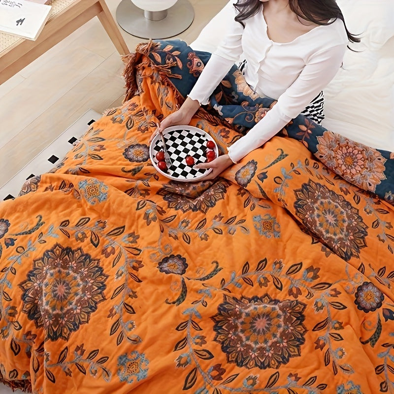 "Plush Perfection" Ultra-Soft, Breathable Cotton Throw Blanket With Tassels - Versatile For All Seasons, Machine Washable & Dryable