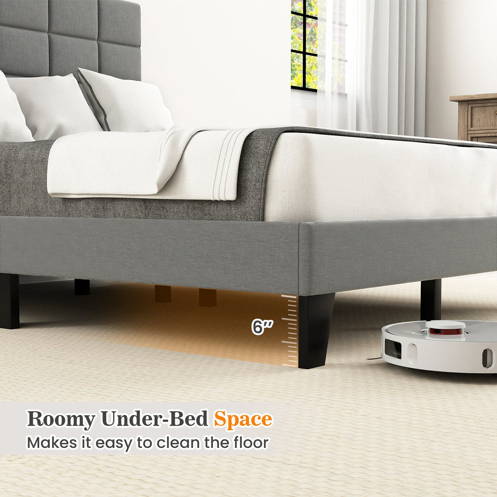 King Size Modern Linen Bed Frame with Adjustable Headboard-Gray